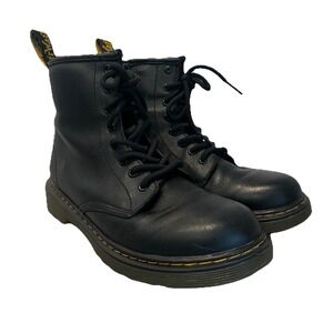 Doc Martens 1460 Kids Black Leather Boots with Lace-Up Side Zip Size 4